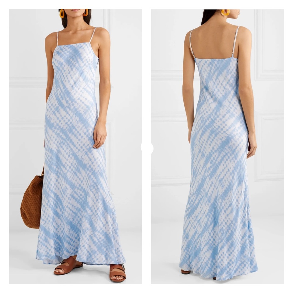 STAUD Light Blue and White Tie-Dye Slip Maxi Dress